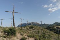 Spagna, Barcellona, Montserrat, croci di legno morto — Foto stock