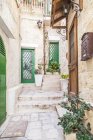 Italy, Puglia, Polognano a Mare, house entrances at historic old town — Stock Photo
