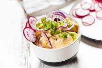Obatzda with red onion, radish and spring onion — Stock Photo