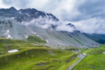Switzerland, Graubuenden Canton, Aerial view of Albula Pass and hospice — Stock Photo