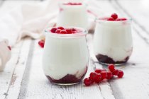 Dessert aus roten Johannisbeeren mit Mascapone, Sahne und griechischem Joghurt — Stockfoto