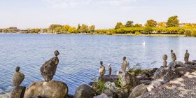 Germany, Radolfzell, Lake Constance, cairns at lakeshore — Stock Photo