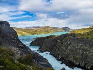 América do Sul, Chile, Patagônia, Vista para Rio Paine, Parque Nacional Torres del Paine — Fotografia de Stock