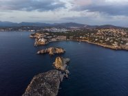 Spain, Mallorca, Region Calvia, Aerial view of Isla Malgrats and Santa Ponca at dusk — Stock Photo