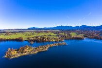 Germany, Bavaria, East Allgaeu, Garmisch-Partenkirchen district, Alpine Foreland, Aerial view of Staffelsee lake with islands — Stock Photo