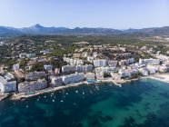 Spain, Baleares, Mallorca, Calvia region, Aerial view of Santa ponca, marina, Serra de Tramuntana in the background — Stock Photo