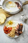 Breakfast with tomatoes, white beans, — Stock Photo