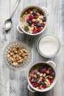 Cereals with almond milk, nuts and berries, vegan — Stock Photo