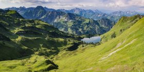 Germany, Bavaria, Allgaeu, Allgaeu Alps, Panorama of Zeigersattel, Seealpsee, Hoefats left — Stock Photo