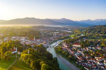 Aerial view of Bad Toelz against clear sky during sunrise, Bavaria, Germany — Stock Photo
