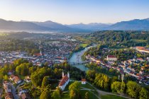 Aerial view of Bad Toelz against clear sky during sunrise, Bavaria, Germany — Stock Photo