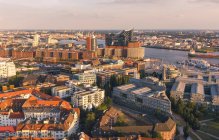 Germany, Hamburg, Aerial view of city and Elbphilharmonie — Stock Photo
