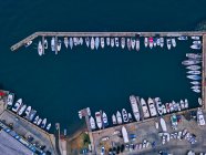 Russia, Primorsky Krai, Vladivostok, Aerial view of boats moored in harbor — Stock Photo