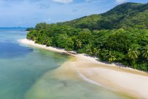 Seychelles, Praslin Island, Aerial view of Anse Lazio sandy beach with crystal clear turquoise ocean — Stock Photo