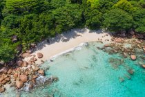 Seychelles, Praslin Island, Aerial view of Anse Lazio sandy beach with crystal clear turquoise ocean — Stock Photo