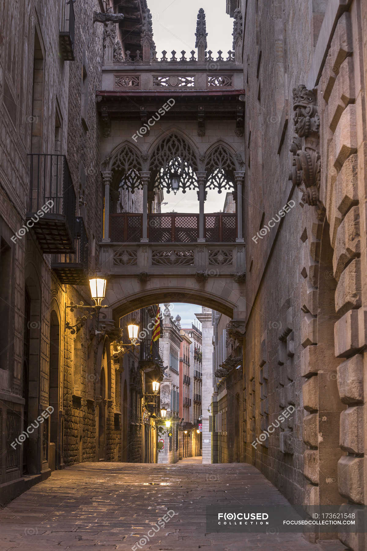 Spain, Barcelona, view to Bridge of Sighs Gothic Quarter — travel destination - Photo |