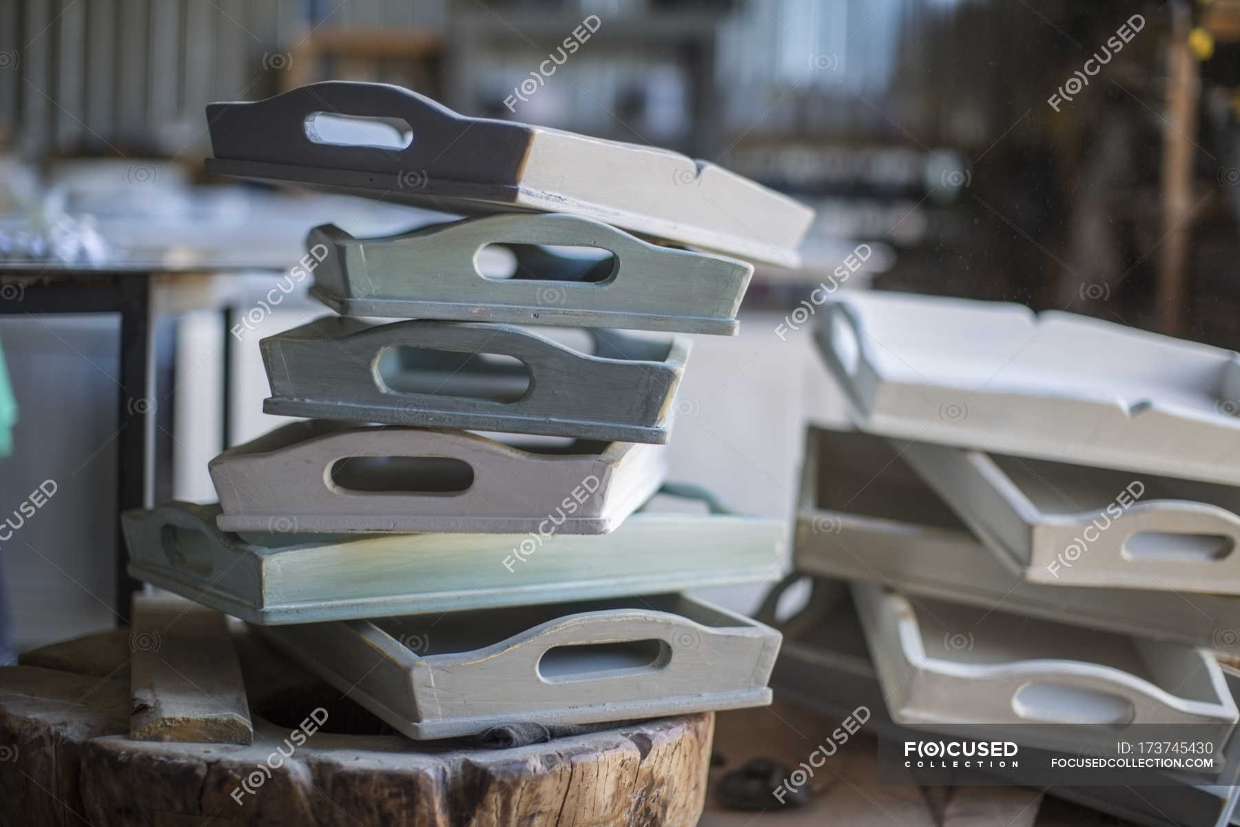 Stack of wooden trays — craft, South Africa Stock Photo 173745430