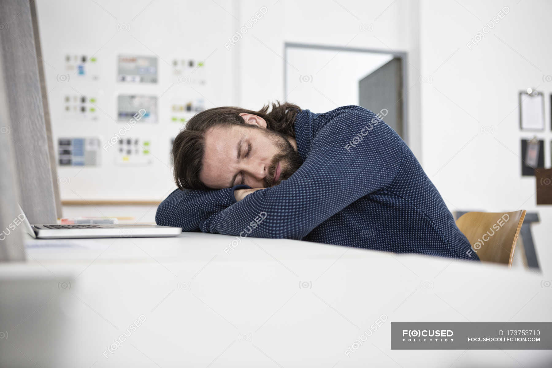 Man Sleeping On Desk In Office Startup Differential Focus