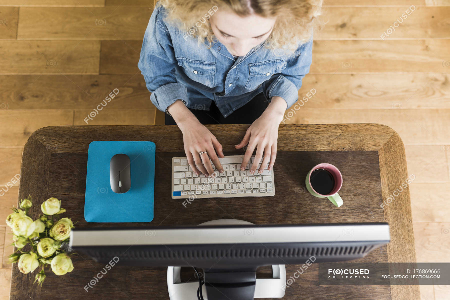 Teenage Girl Using Computer At Desk One Person Computer Monitor