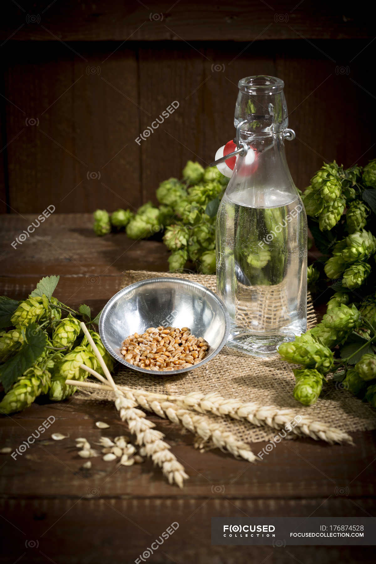 Ingedients For Beer Brewing Water Barley Hops And Malt Indoor Beer Brewery Stock Photo 176874528