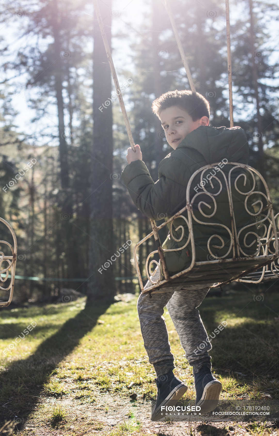 Portrait Of Boy On Swing Looking At Camera Color Image