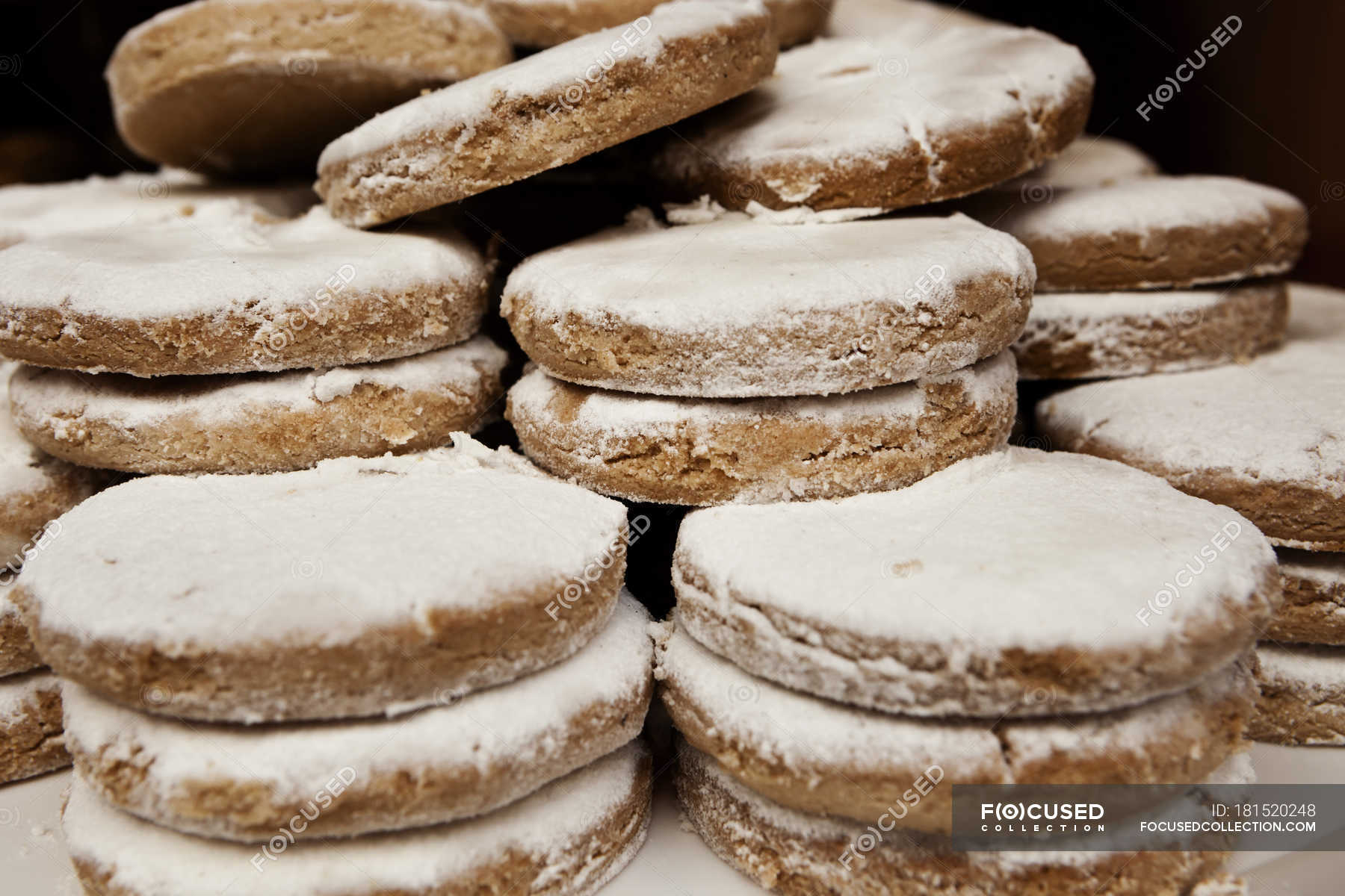 Stacked Sweet Pastries With Icing Sugar Front View Sugary Stock Photo 181520248