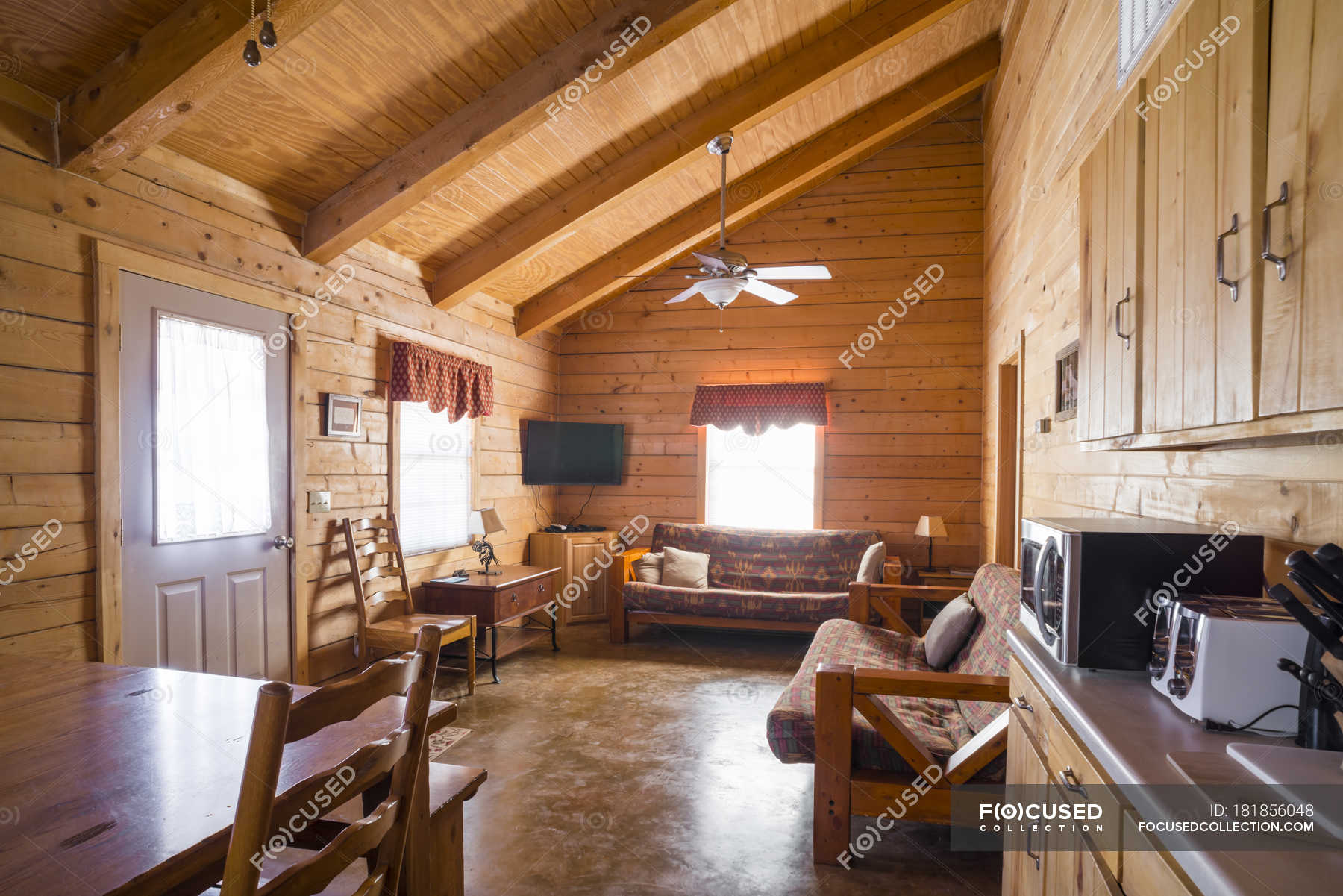 small rustic log cabin interior