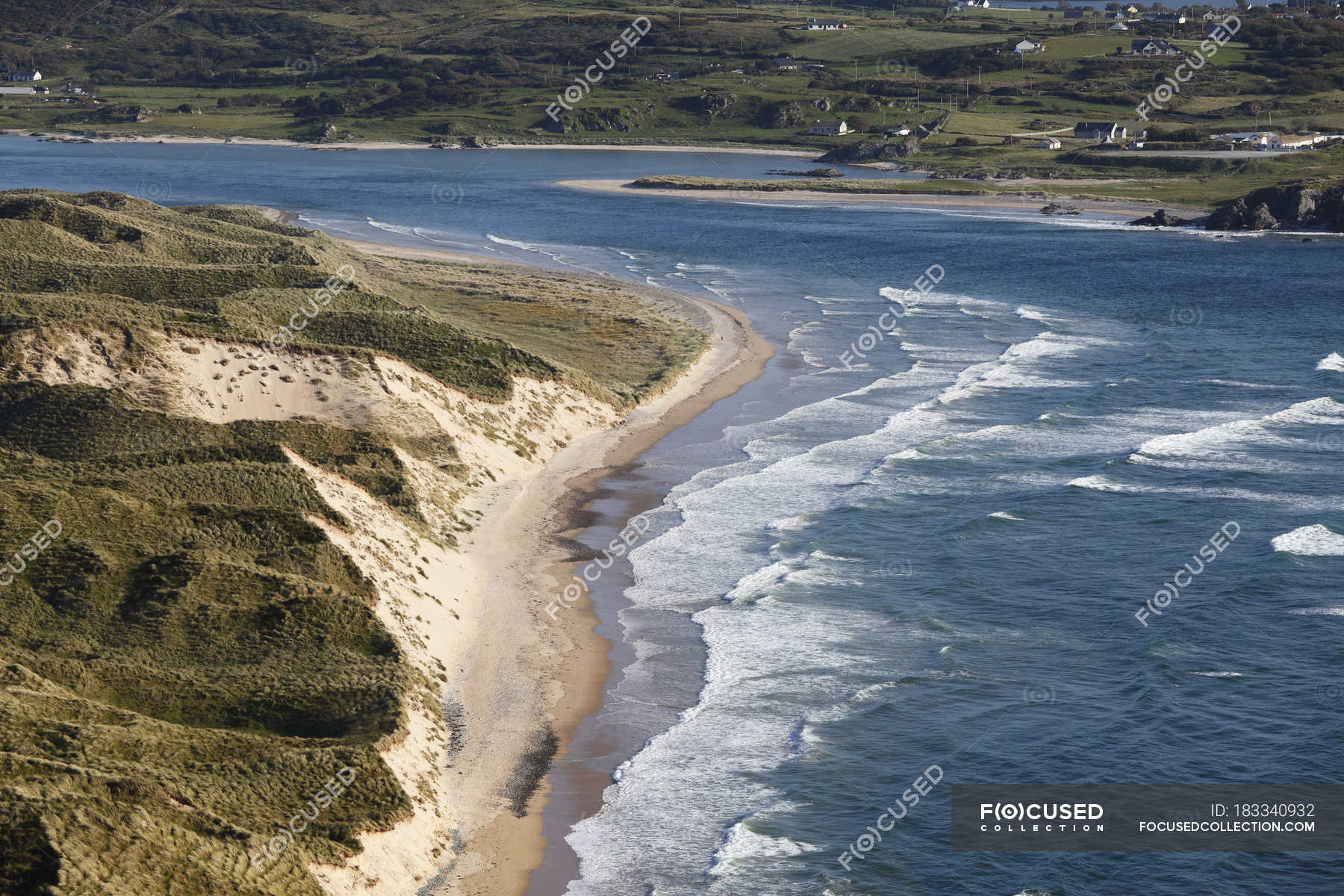 Ireland County Donegal View Of Five Finger Strand And Inishowen Peninsula With Trawbreaga Bay Sea Grass Stock Photo