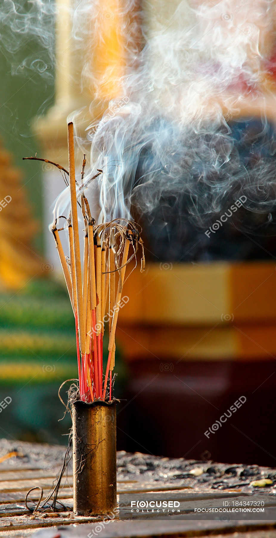 Myanmar, Burning incense sticks at Shwedagon Pagoda — Color Image