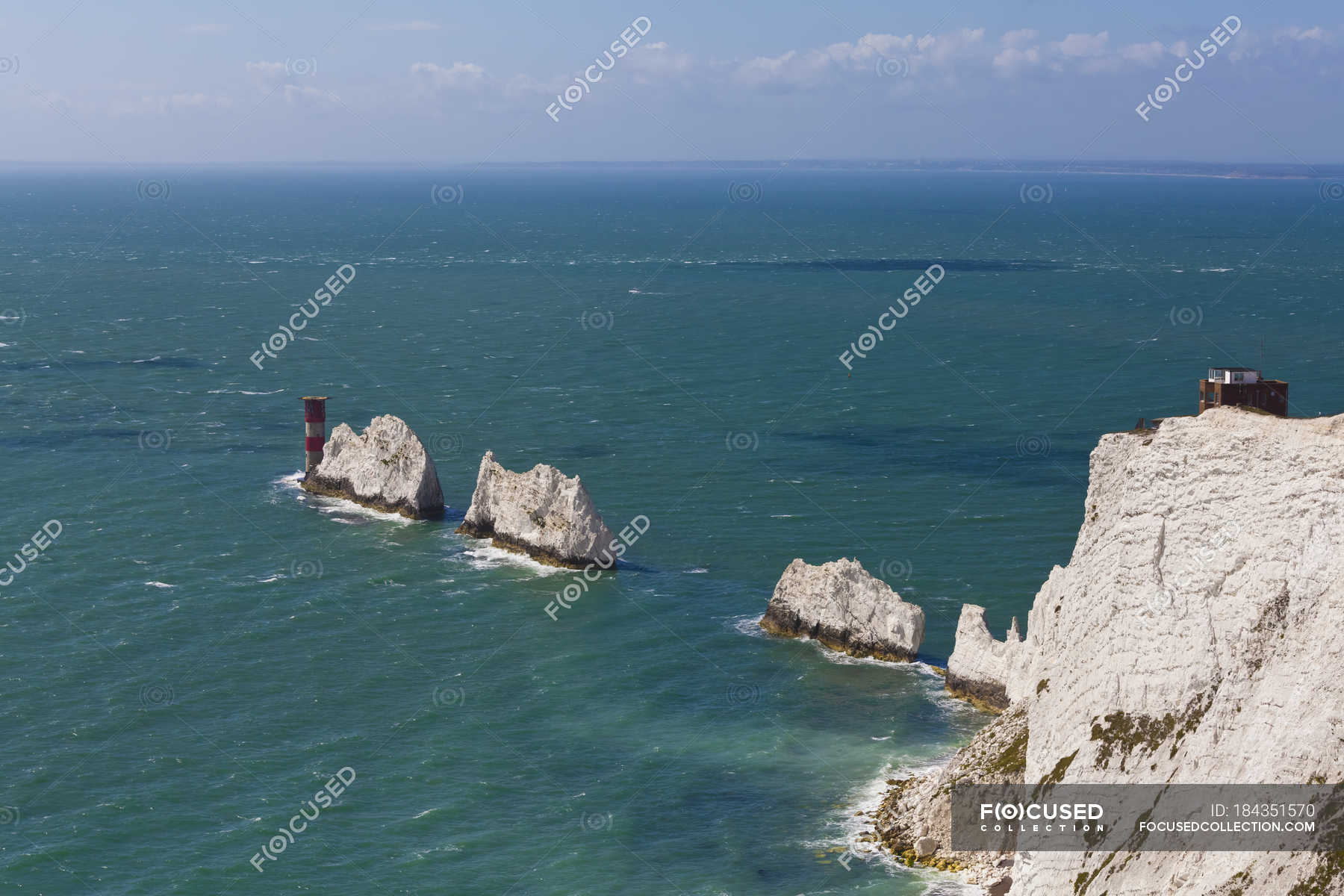 England, Isle of Wight, View of chalk cliffs at The Needles — water