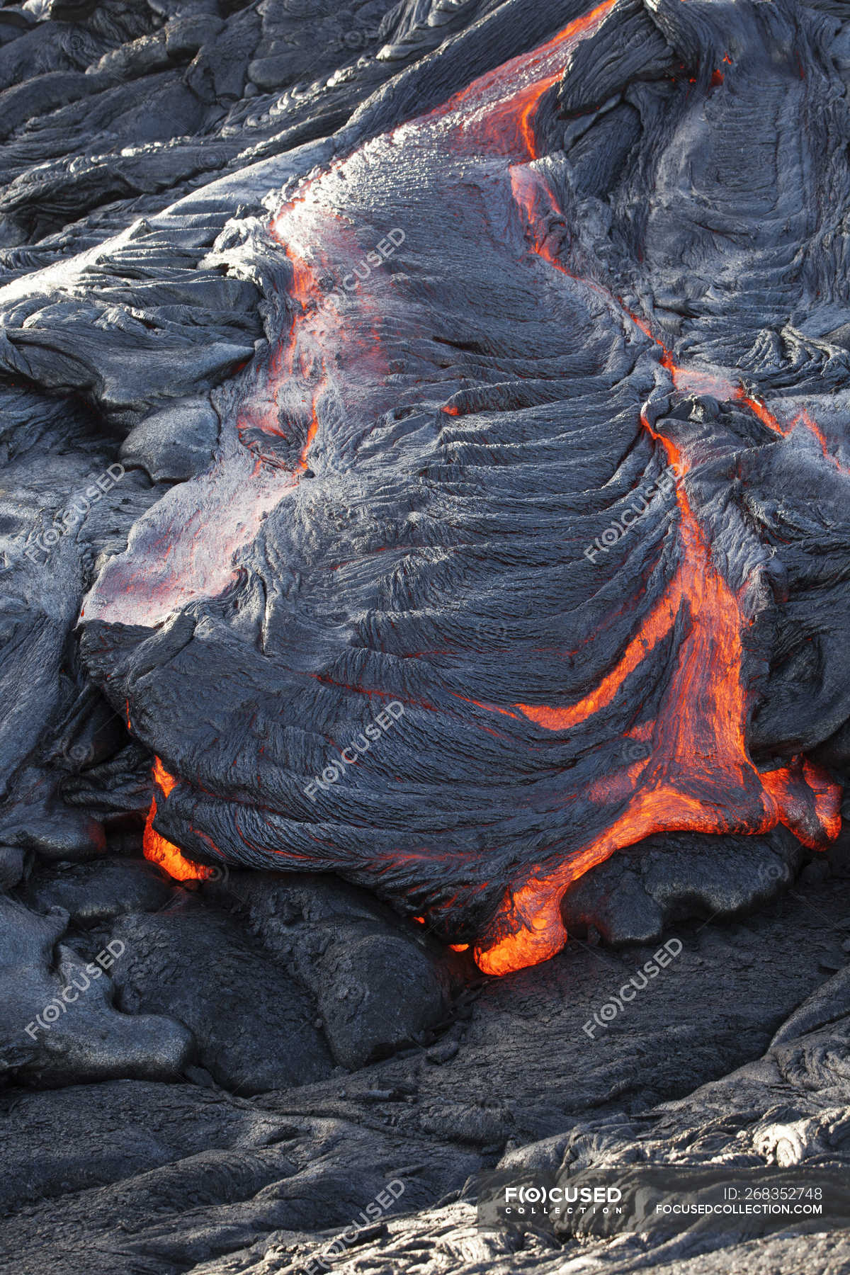 Usa Hawaii Big Island Volcanoes National Park Lava Flowing From Pu U O O Volcano Nobody Day Stock Photo