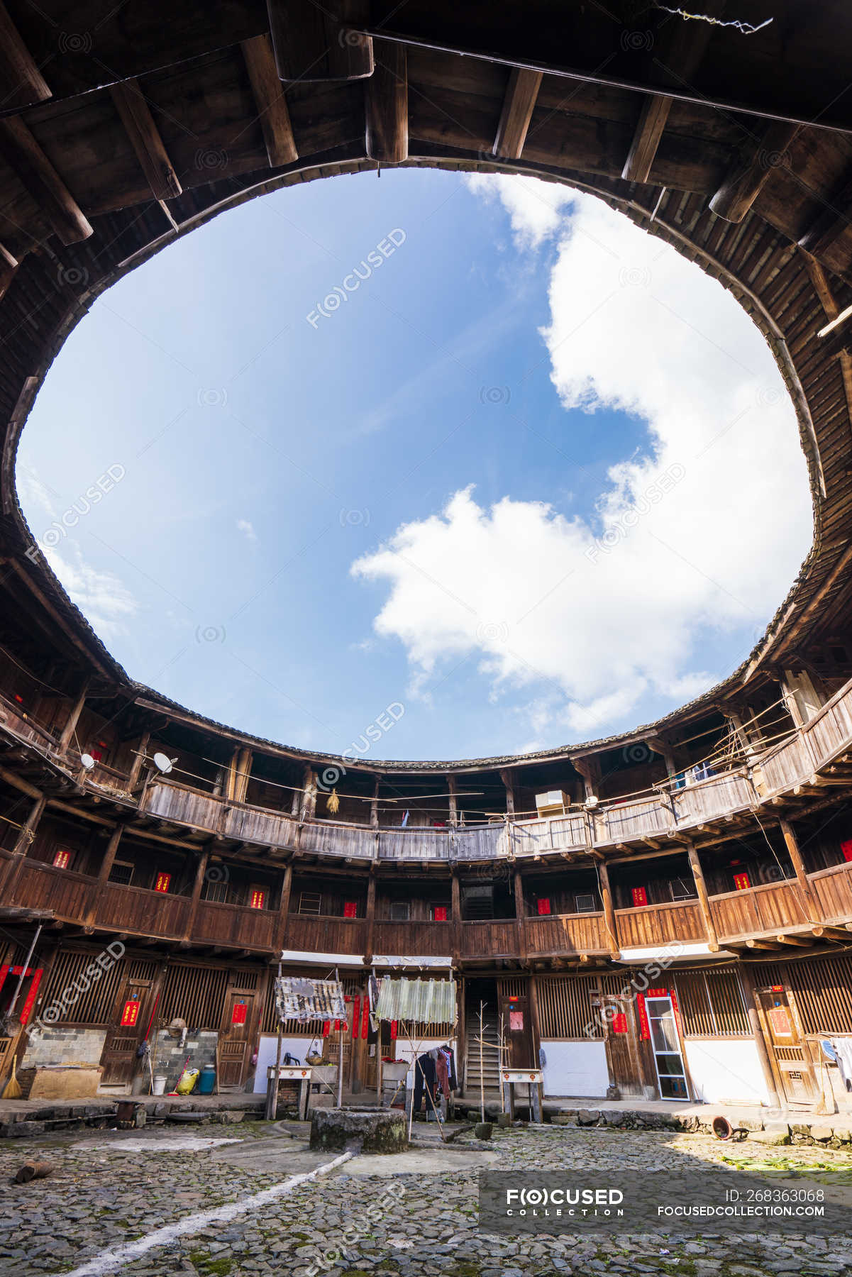 China Fujian Province Inner Courtyard Of A Tulou In A Hakka Village Nobody Traditional Culture Stock Photo 268363068