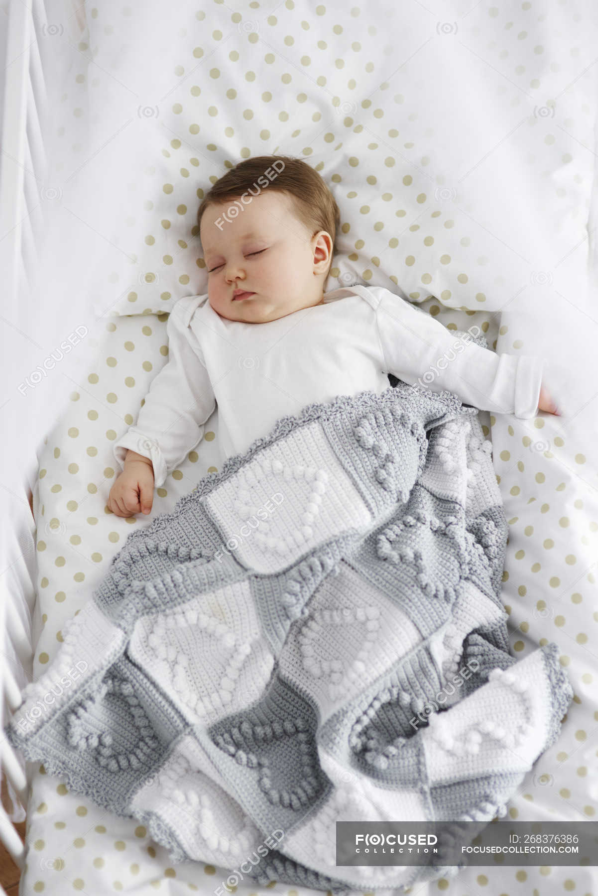 Baby Sleeping In The Crib Home Tired Stock Photo 268376386