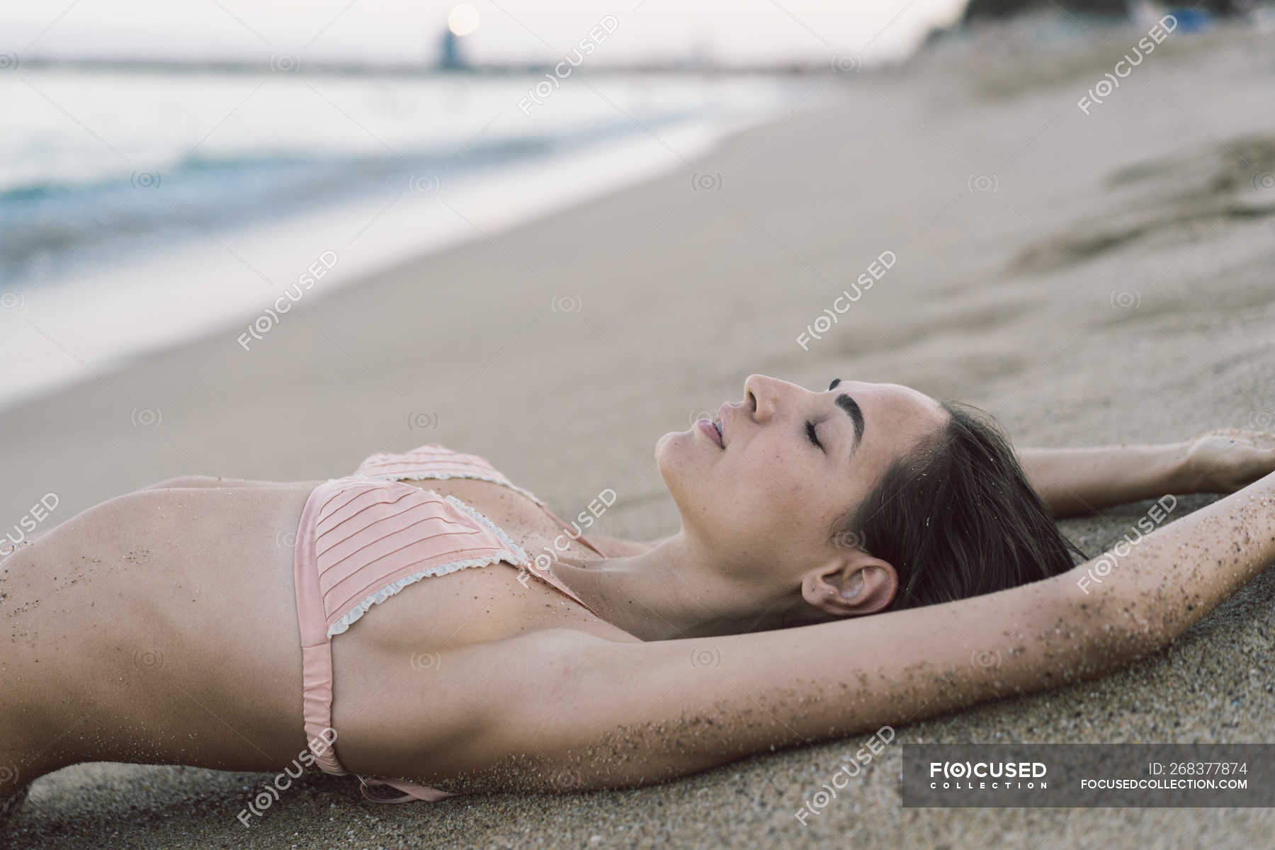 Beach on woman lying Woman Filmed