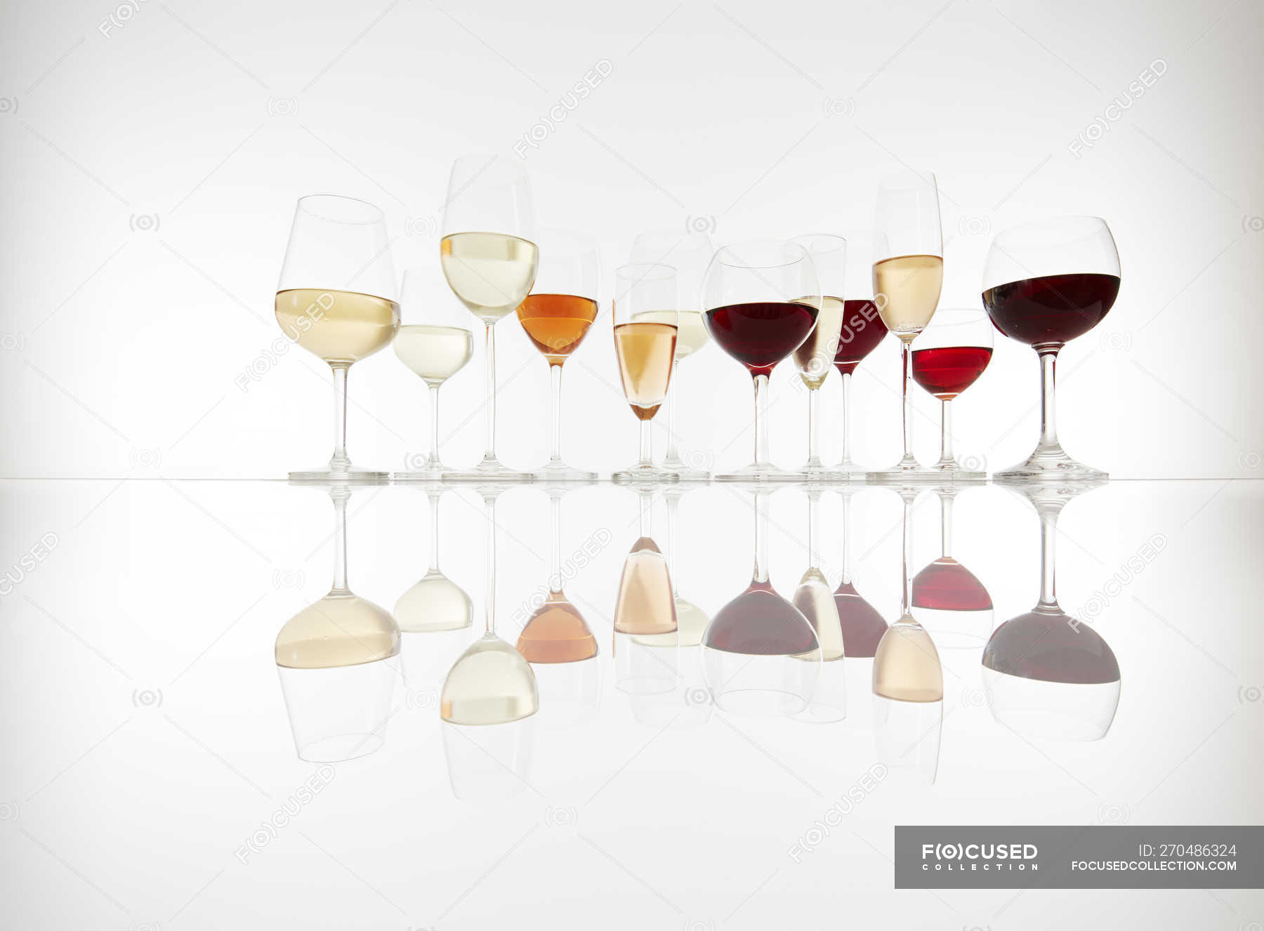 Various glasses with wine, prosecco and champagne — Studio Shot, copy ...