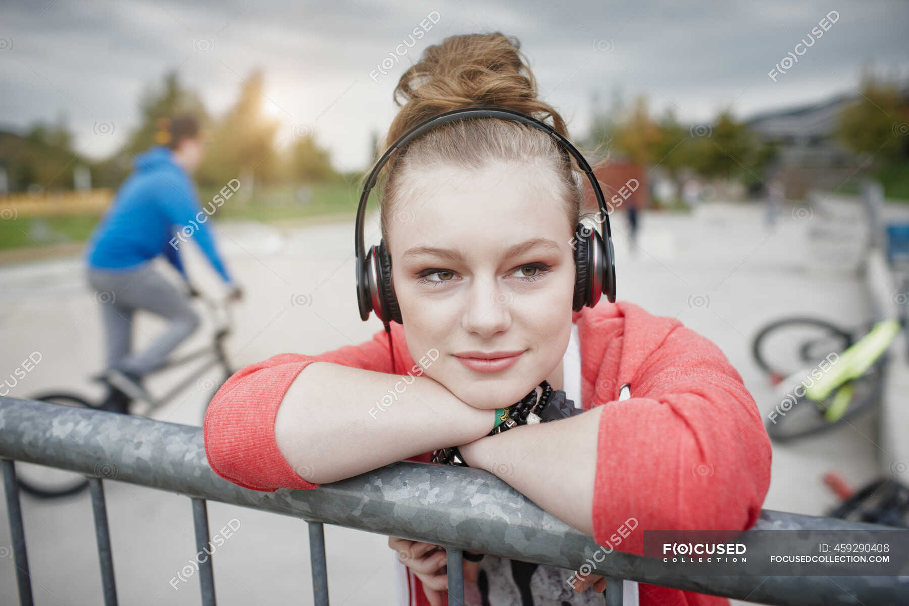 Portrait Of Teenage Girl Wearing Headphones At A Skatepark — Relaxation 