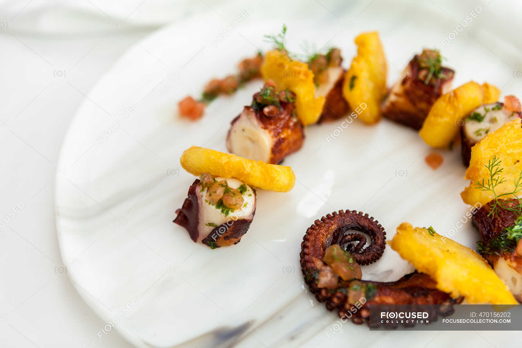 Spanish Octopus And Potatoes Tapa Fancy Tasty Stock Photo 470156202