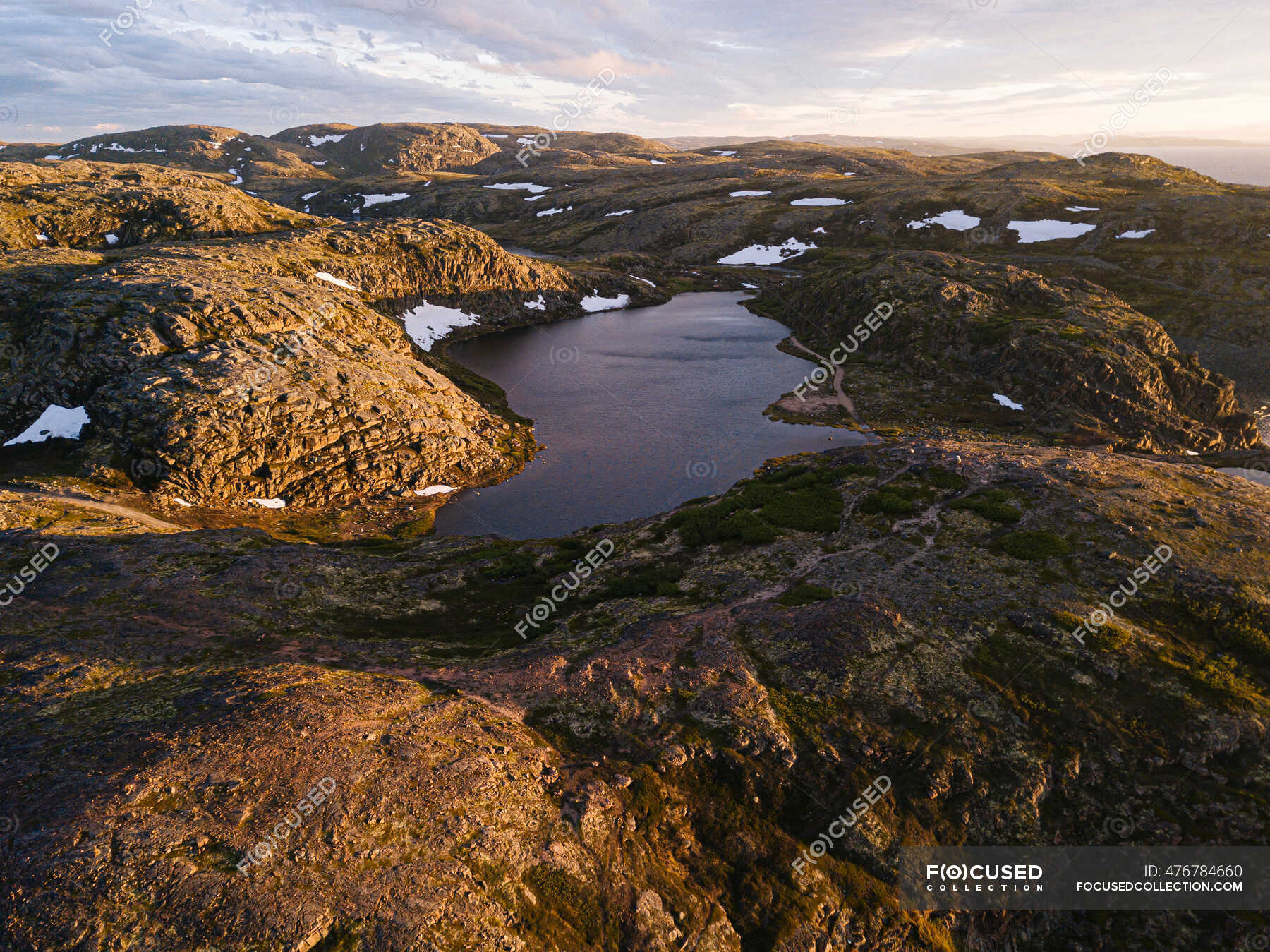 Russia, Murmansk Oblast, Teriberka, Aerial view of lakes surrounded by