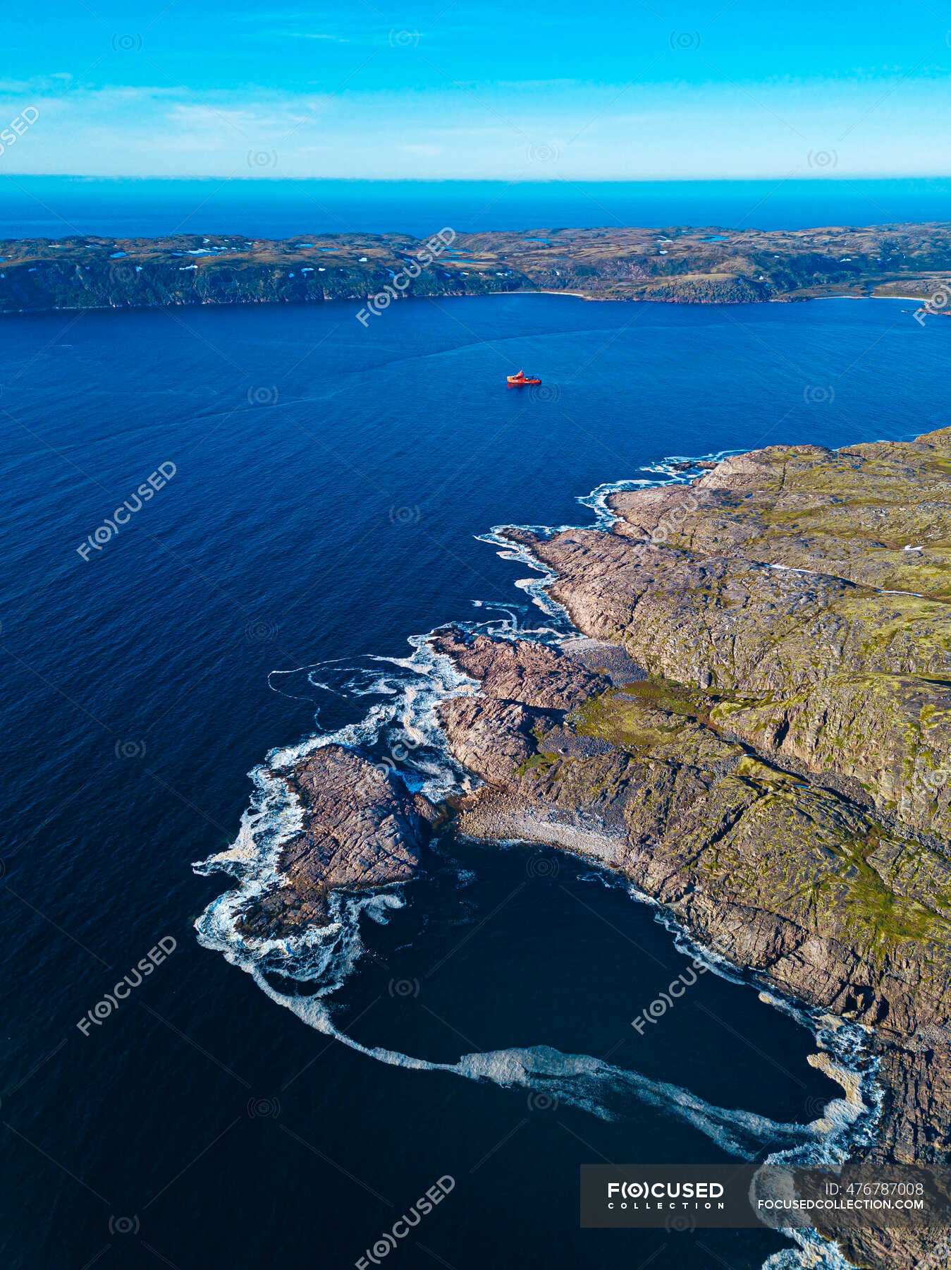 Russia, Murmansk Oblast, Teriberka, Aerial view of rocky coastline of