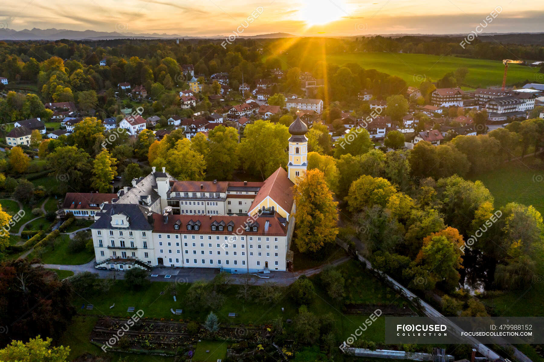 Germany, Bavaria, Bernried am Starnberger See, Drone view of Bernried