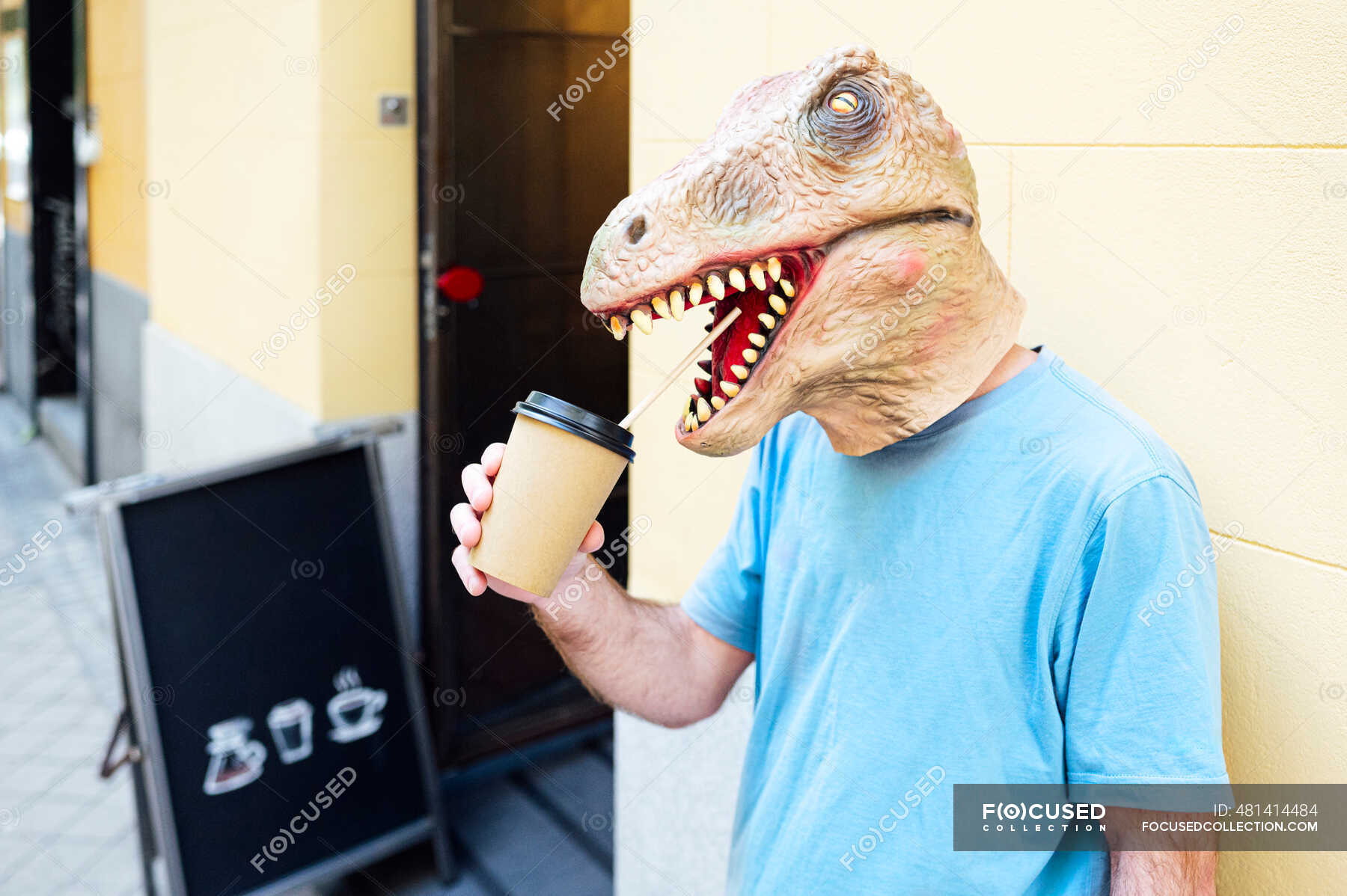 dinosaur wearing a mask