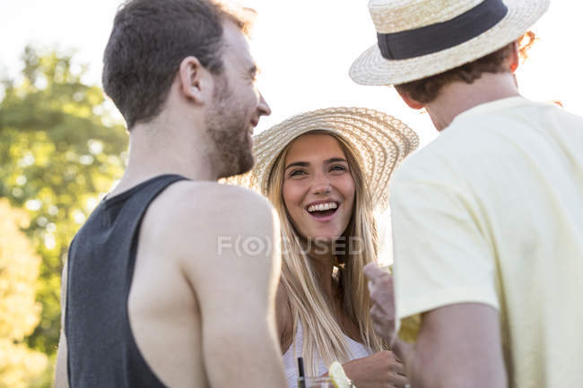 Friends together in the garden — Stock Photo