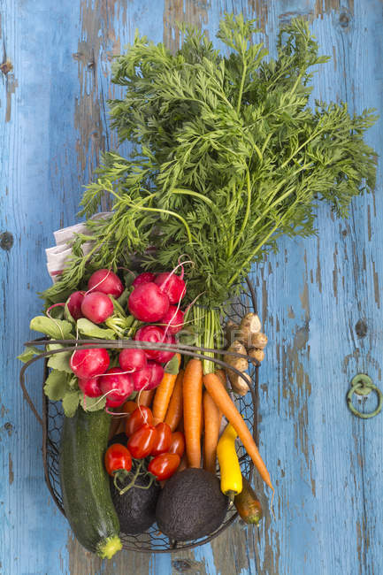 Various vegetables on blue wood — Stock Photo