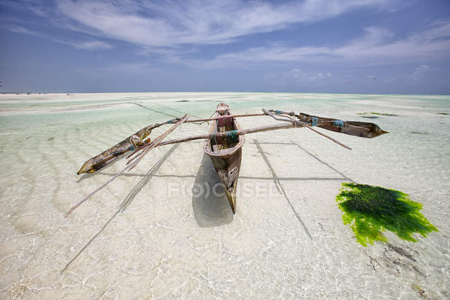 Dhow, bateaux de pêche traditionnels à Paje, Zanzibar. marée basse — Photo de stock