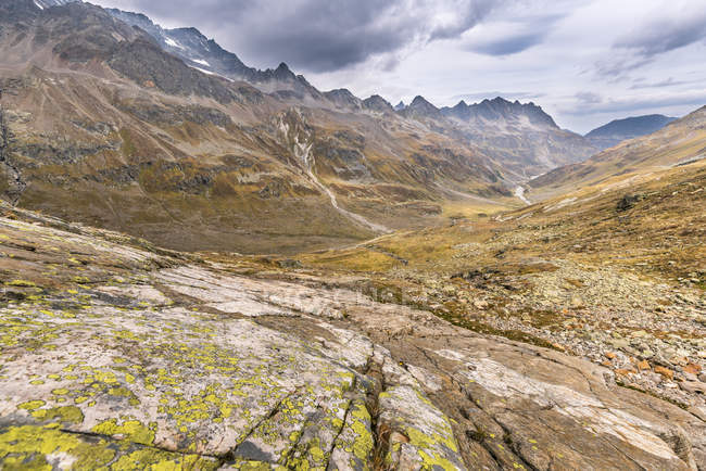 Austria, Vorarlberg, Silvretta, Ochsental, veduta del campo su terreni rocciosi — Foto stock