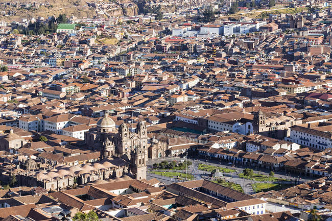 Perù, Ande, Cusco, paesaggio urbano visto dalla statua di Cristo Blanco — Foto stock