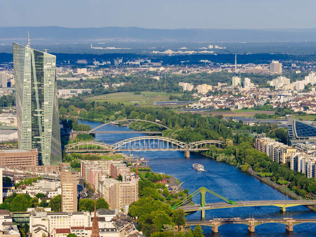 Veduta aerea di Francoforte sul Meno paesaggio urbano, Germania, Europa — Foto stock
