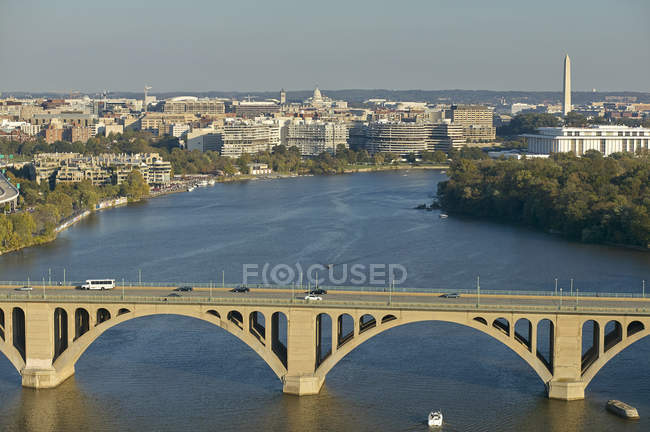 USA, Washington, aerial view of Potomac River and Key Bridge — Stock Photo
