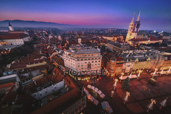 Croatia, Zagreb, view to Zagreb Cathedral at sunset — Stock Photo
