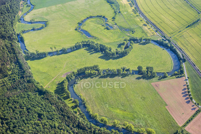 Germania, Sallmannshausen, veduta aerea di Werraschleife con lago Oxbow — Foto stock